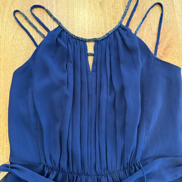 David's Bridal Marine Sleeveless Chiffon Short Dress with Beaded Straps - Picture 5 of 8